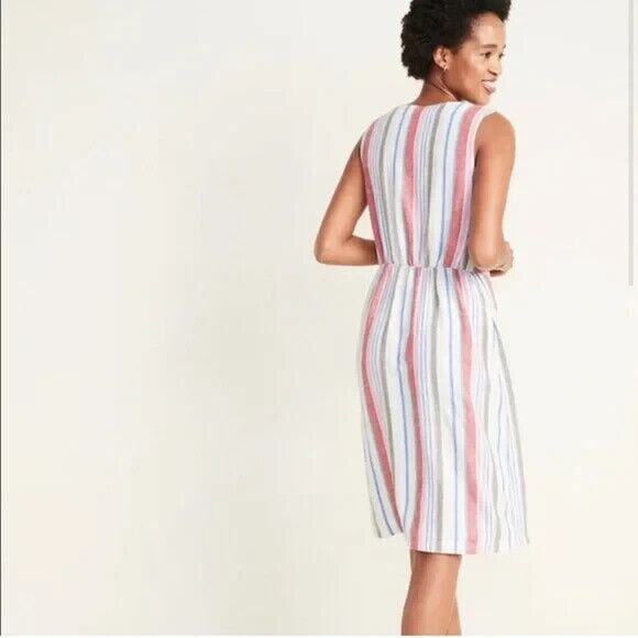 Old Navy Striped Linen Blend Dress Sz Small Sleeveless Button Front Pockets - Picture 6 of 11